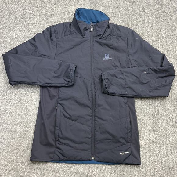 Salomon Drifter Mid Jacket Mens Small Night Sky Blue Black Reversible PrimaLoft - Picture 6 of 15